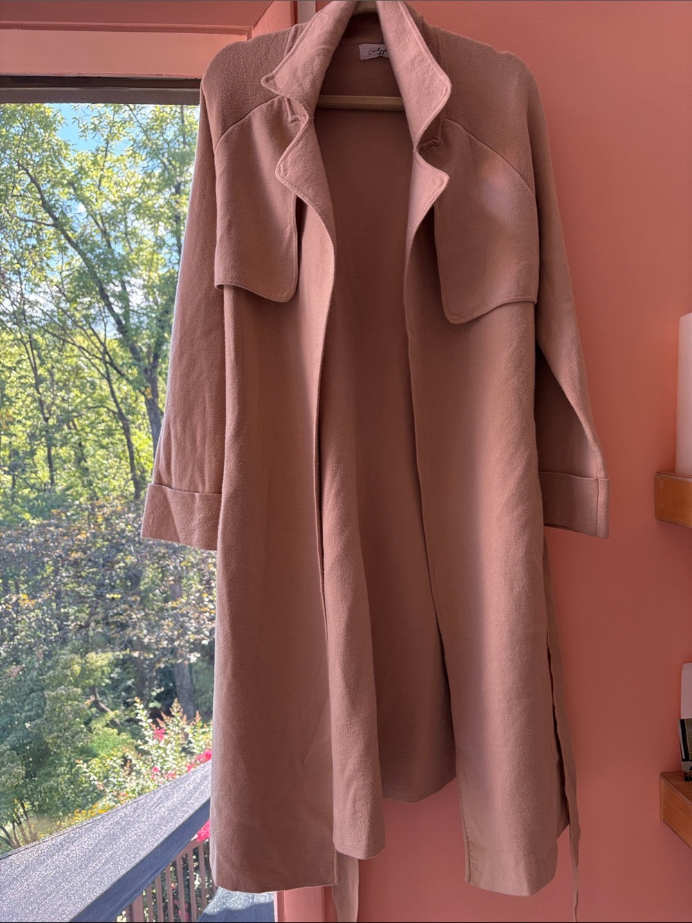 Women's Long Beige Open-Front Coat
